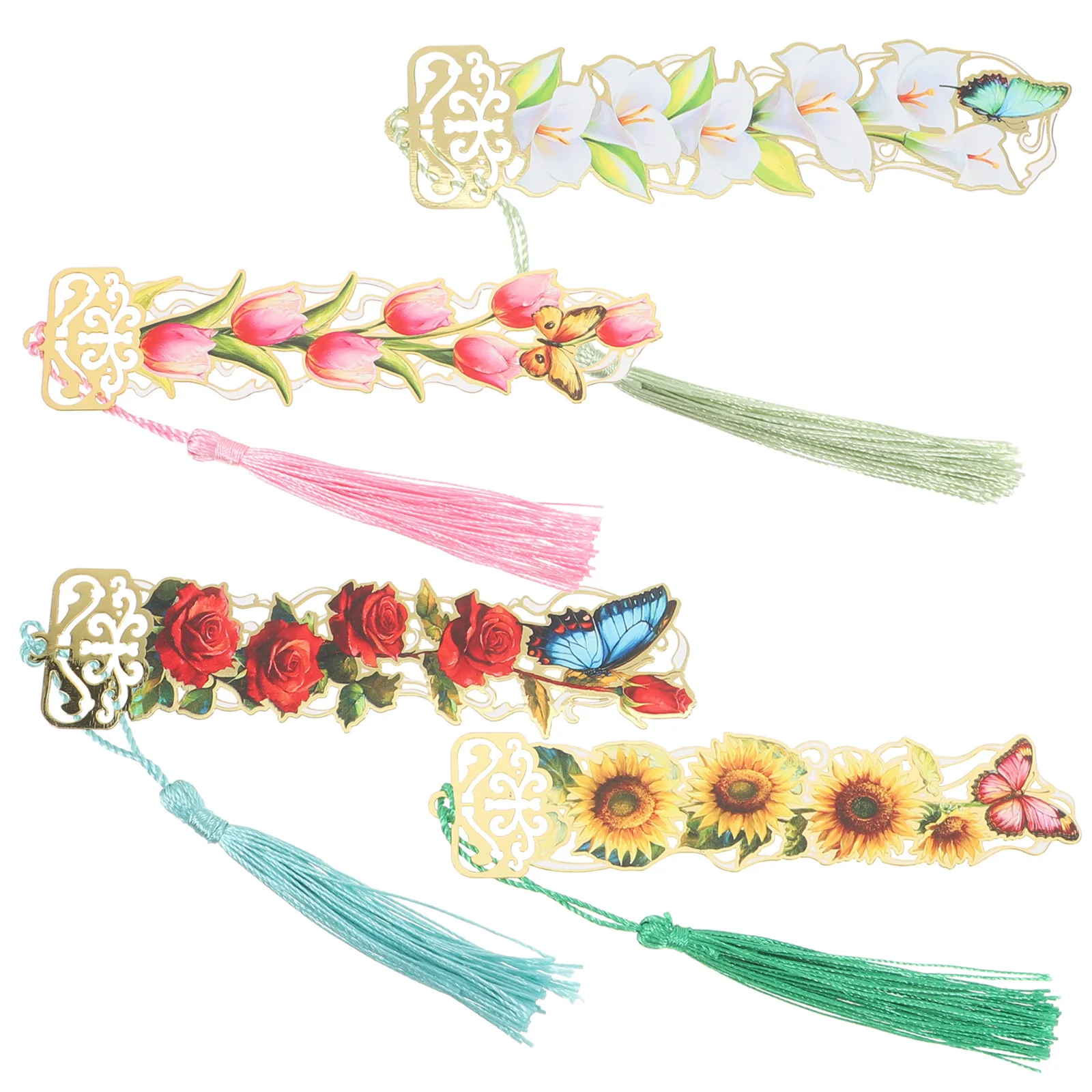 

4pcs Bookmarks Tassel Metal Hollow Design Aesthetic Reading Accessories Gifts Student Supplies Decorative Marks