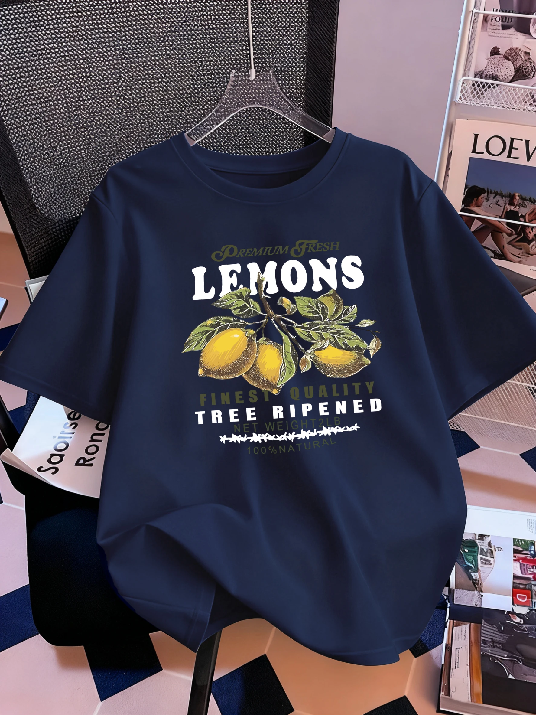 プレミアムフレッシュレモンフルーツプリント半袖女性綿 Y2K クルーネック Tシャツオールマッチソフトトップ夏オーバーサイズ Tシャツ