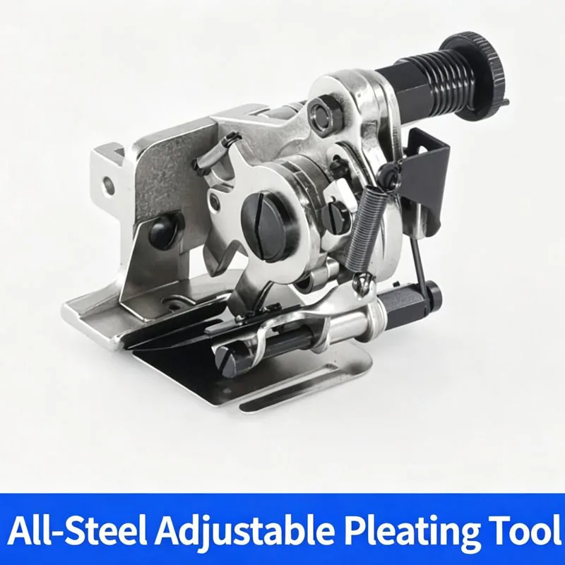 Single Needle Industrial Flat Sewing Machine with Wrinkle Presser Foot Thin Cloth Pleated Making Sew Equipment Attachment