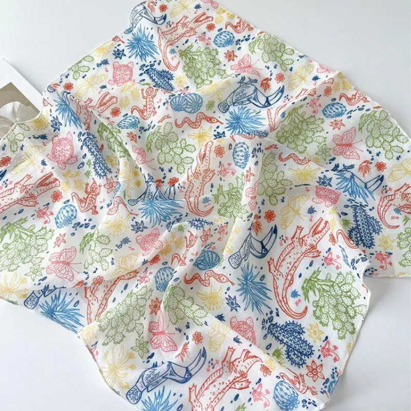 

HOT Floral Print Square Scarf 58*58Cm Small Neckerchief Women Cotton Linen Elegant Neck Scarves Bandana Decorative Head Scarfs
