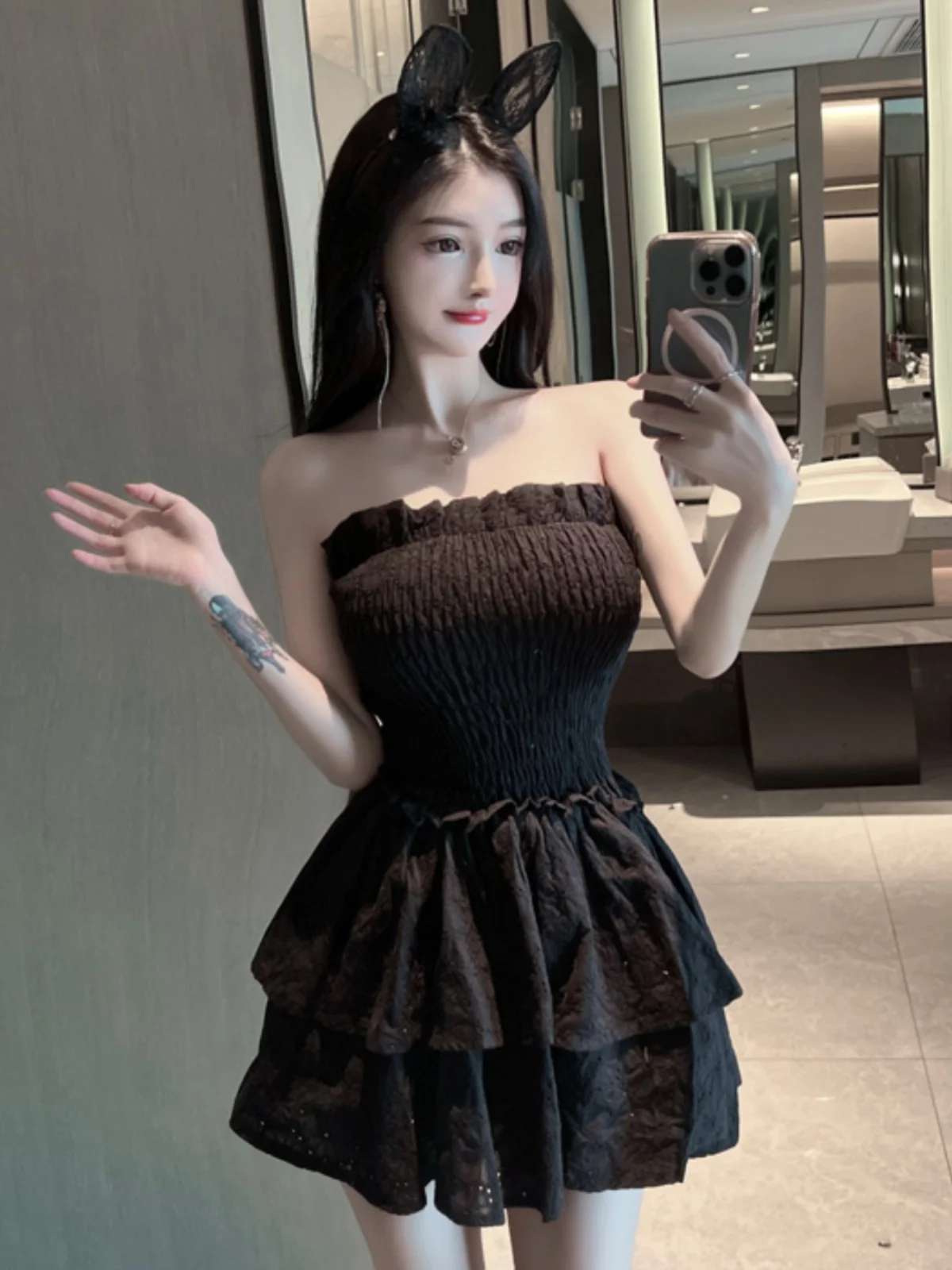 تنورة قصيرة جذابة للفتيات بحمالات وخصر مرتفع على الطراز الكوري، فستان للتنقل اليومي، تنورة قصيرة منتفخة للنساء الشابات