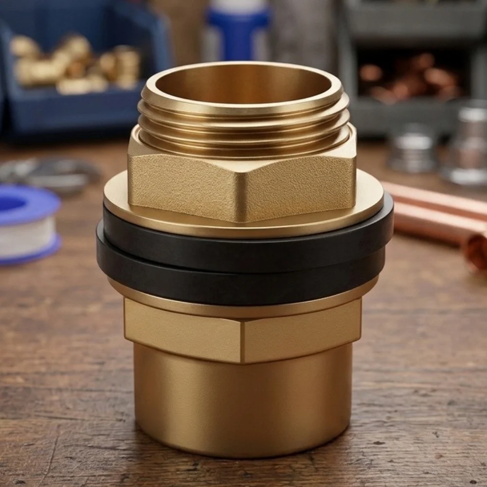 Brass 3/4 Inch Straight Thread Connector for Rain Overflow Adapters Aquarium Heater Inlet Lines and Tub Drain Fittings