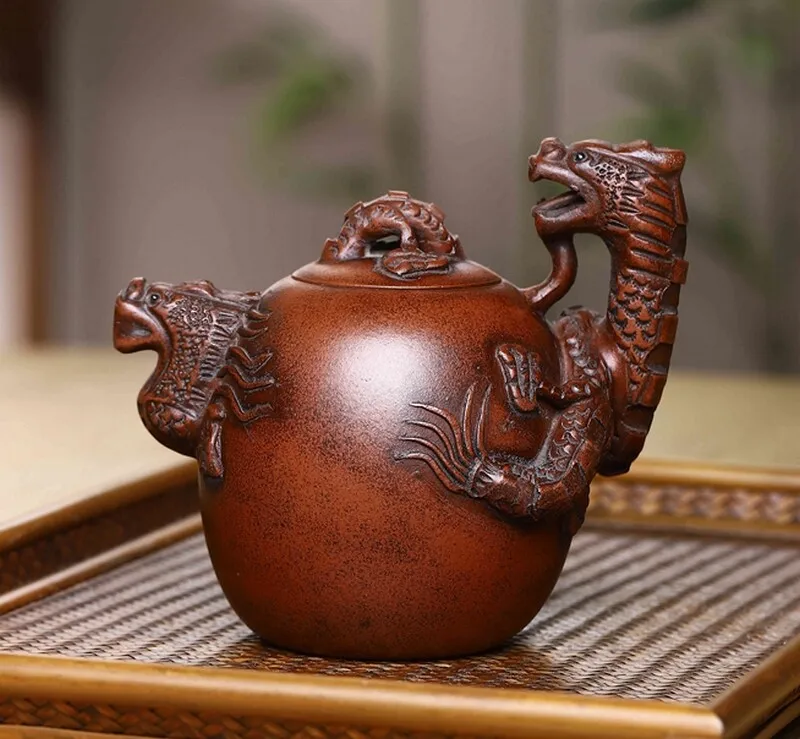 

240cc Chinese Zisha Purple Clay Teapot Dragon Style Handmade Home Decor