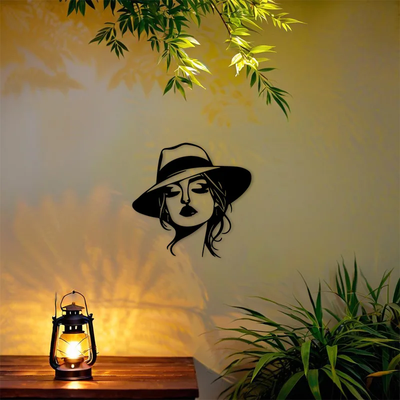 Stylish Black Woman Hat Iron Wall Art Metal Sign Rustproof Hanging Bedroom Bathroom Living Room Housewarming Birthday Gift
