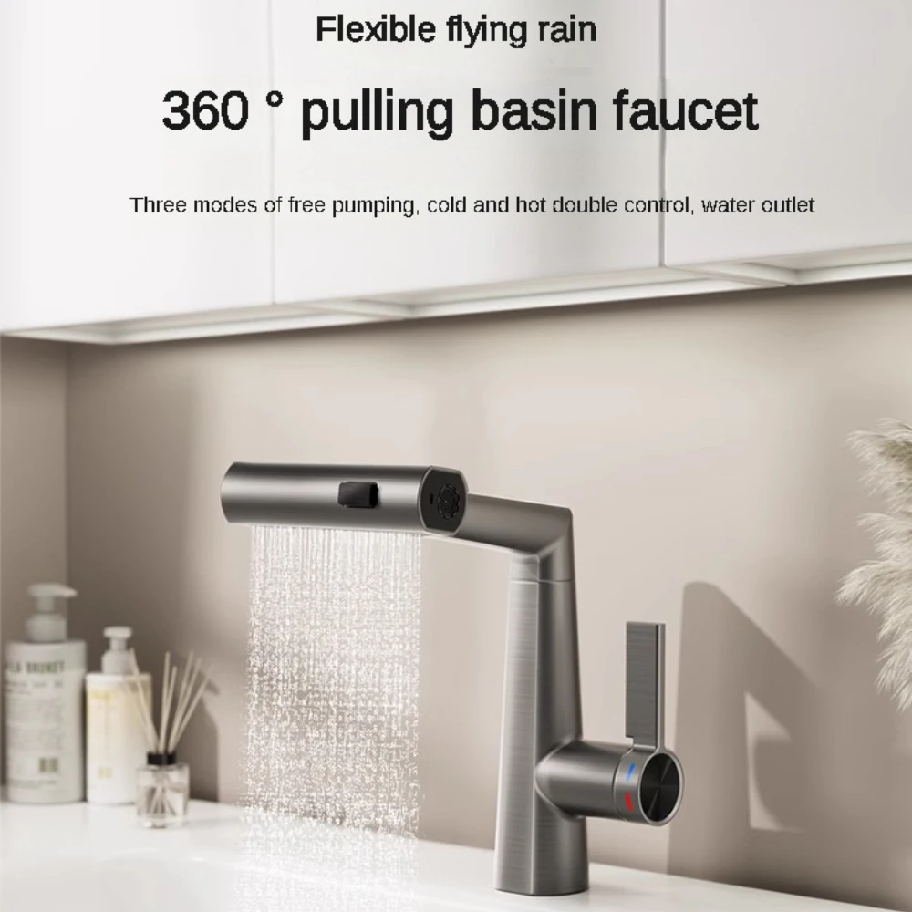 

New Basin Washbasin Faucet White Copper Pull-out Hot and Cold Water Mixer Tap Wash Basin Feiyu Bathroom Cabinet Sink Faucet