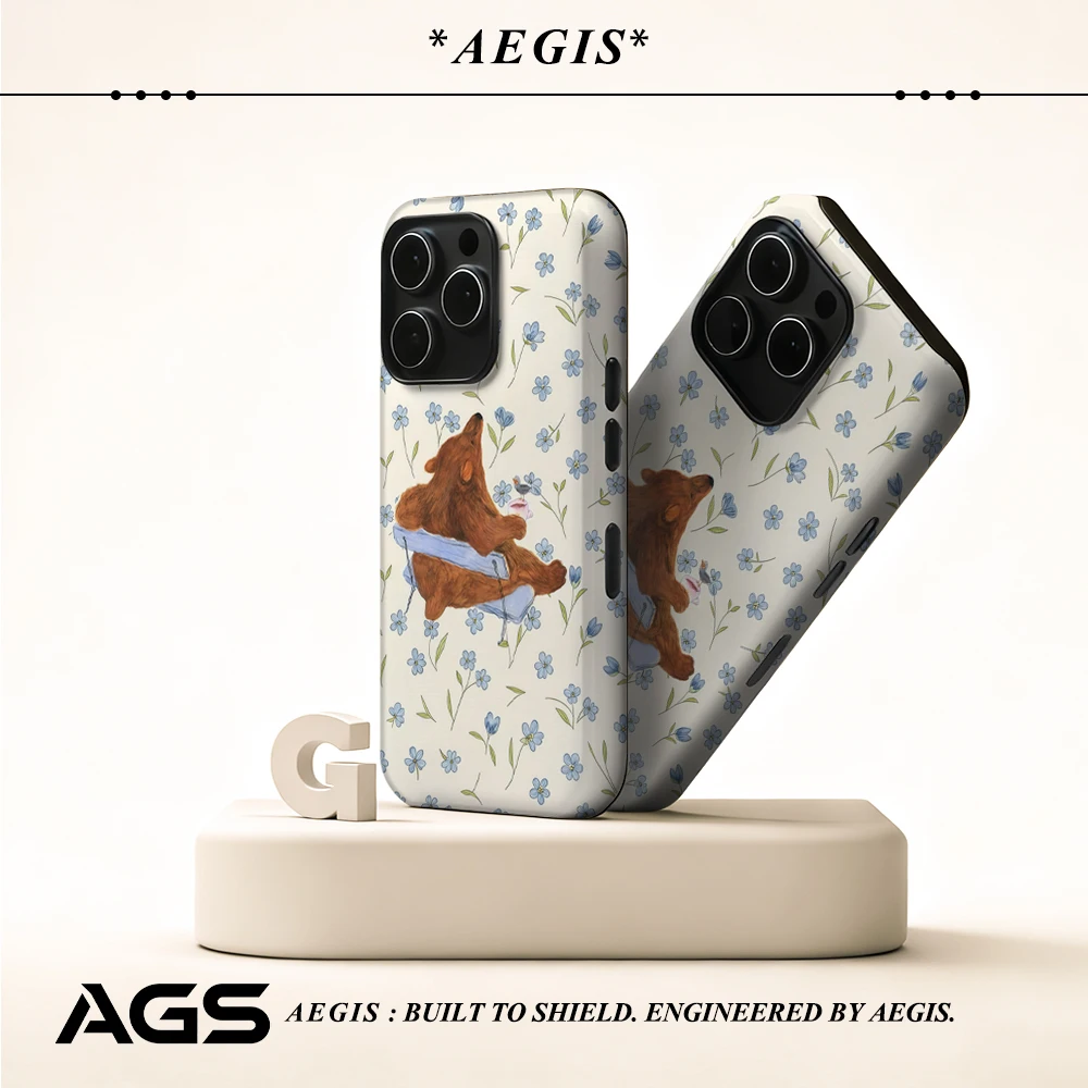 Brauner Bär, blaue Blüte, Handyhülle für magnetische Handyhülle für iPhone 17 16 15 14 13 Pro Max Plus, einzelne doppelschichtige robuste Hülle