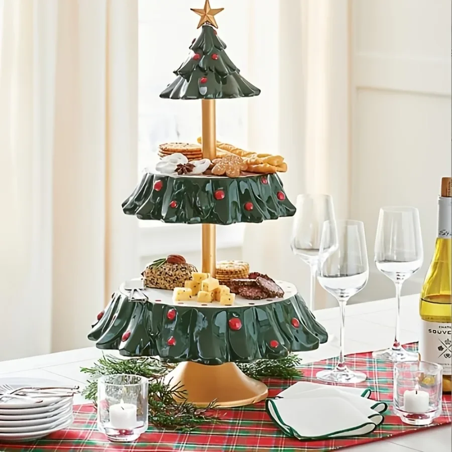 Christmas Tree Resin Dessert Rack Exquisite Decorations Fruit Tray Dessert Table Christmas Desktop Storage Rack Holiday Gifts