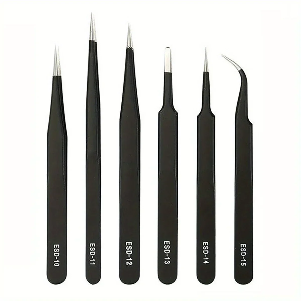 2026  Precision ESD anti-static tweezers set -6-pc stainless steel tool for electronic repair and process modeling, bending 2025