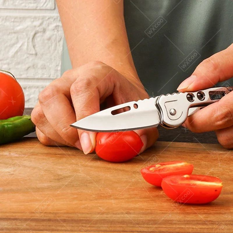 WXCOO Multifunctional Pocket Folding Knife With Keychain Portable Knife Stainless Steel Meat Cutter Boning Knife Fruit Peeler image 4