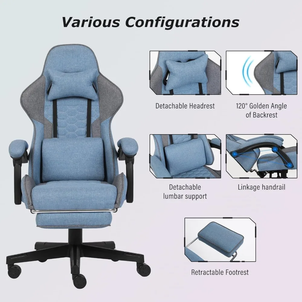 Ergonomic High-Back Gaming Chair with Footrest, Adjustable Armrests, and Lumbar Support for Adults - Comfortable Computer Office