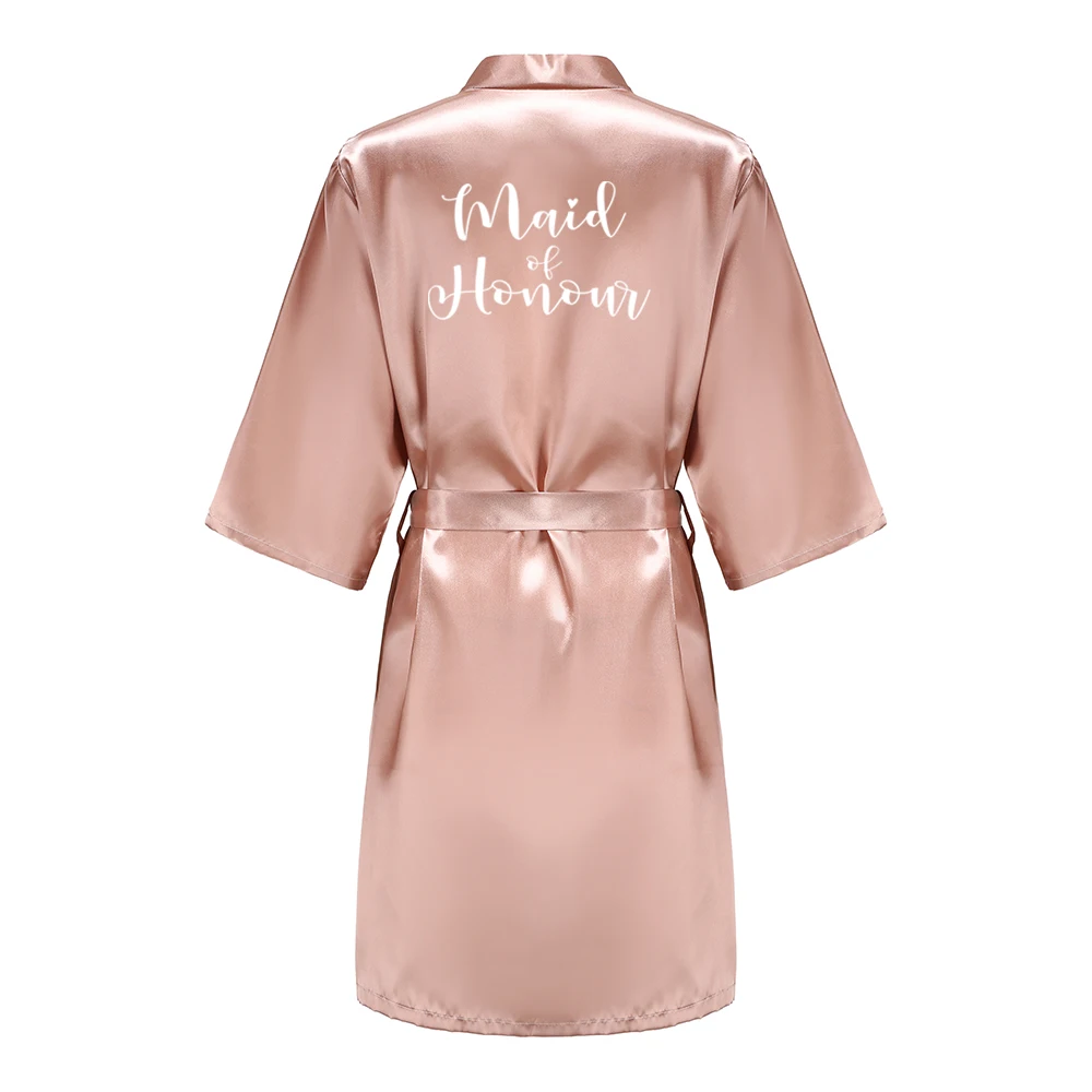Women's Satin Kimono Robes With White Letter Bride Bridesmaid Short Getting Ready Wedding Dressing Gown - Image 4