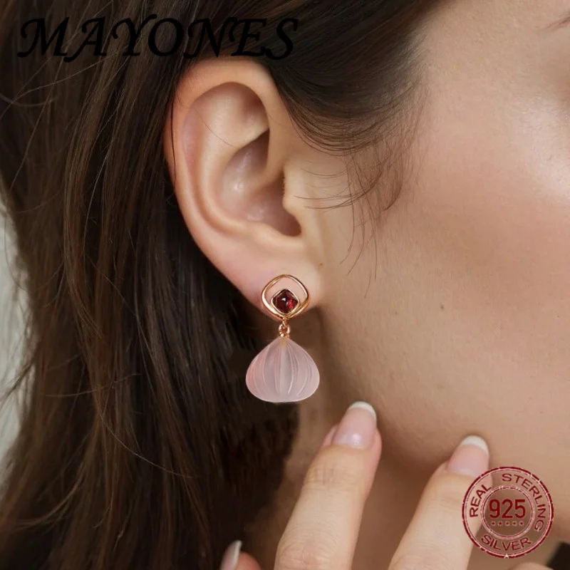 

NEW 925 Silver Gold Plated White Crystal Charm Women Drop Earrings Red CZ Simple Geometric Trendy Dangle Earring Her Gift