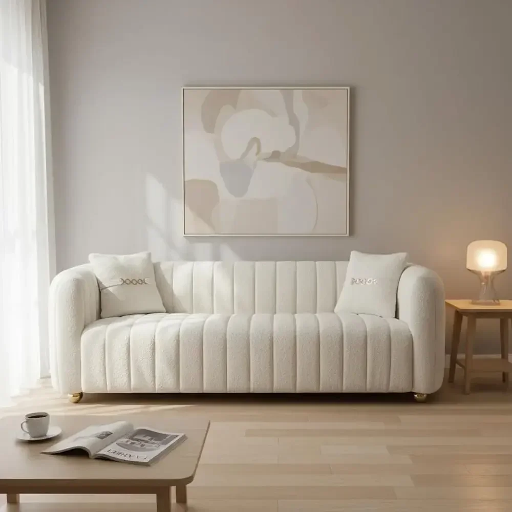 Elegant 84 3-Seater Sofa with Gold Legs and 2 Pillows for Living Room and Office