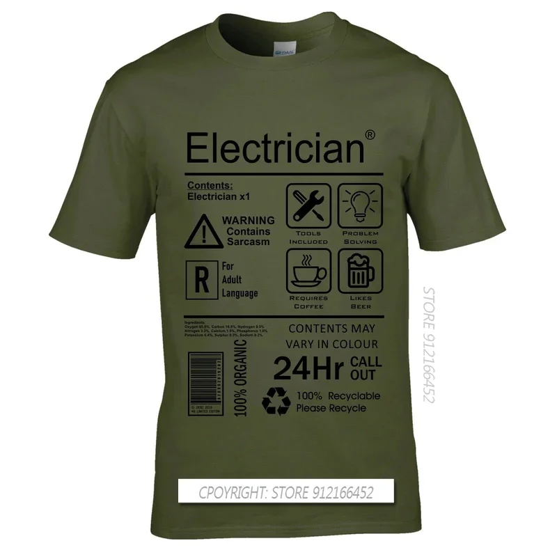 Funny Electrician Package Care Instructions Mens T-Shirts Top Electrical Engineer Summer Men O-Neck Tees Shirt 3D Print Tee