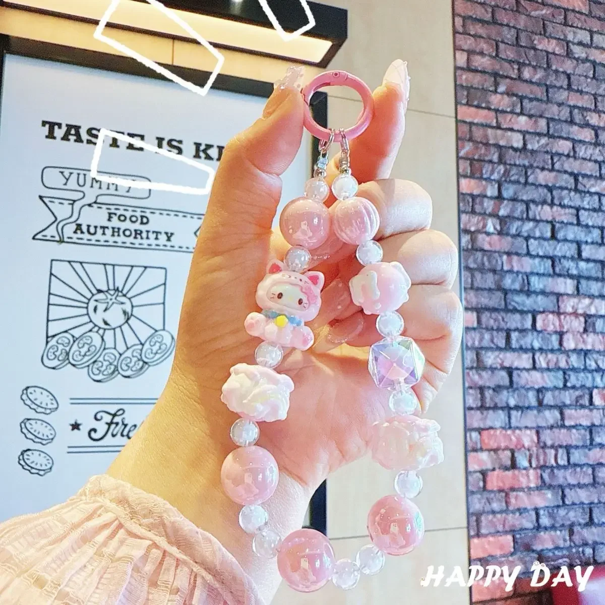 New Arrival Sanrio Phone Strap Charm Pendant Cute Kuromi Hello Kitty Keychain Hand Painted Beaded Bracelet Gift for Girls view 4