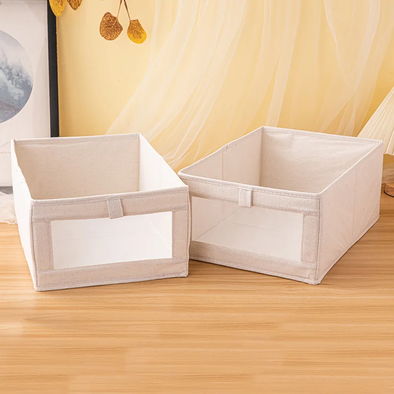 Japanese Cotton Linen Clothes Storage Box Household Drawer Type Fabric Belt Window Storage Box Foldable Wardrobe Storage 1PC