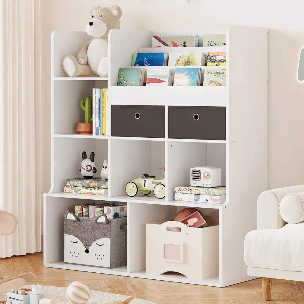 

Toy Storage Organizer 47.8in Kids Bookshelf with Drawers Modern Bookcase with Cubbies Floor Storage Cabinet Wooden Toy Chest