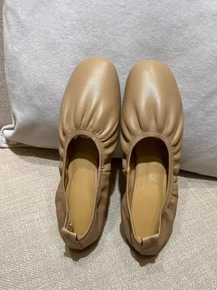 Kobiety wygodne wsuwane buty mieszkania baletowe Vintage płytkie miękkie mokasyny na platformie wiosna lato kożuch prawdziwe skórzane buty na co