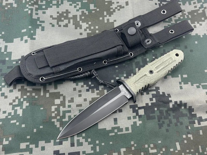 Squisito coltello dritto a doppio taglio, coltello tattico con manico Mikta, coltello da sopravvivenza da combattimento speciale multifunzionale