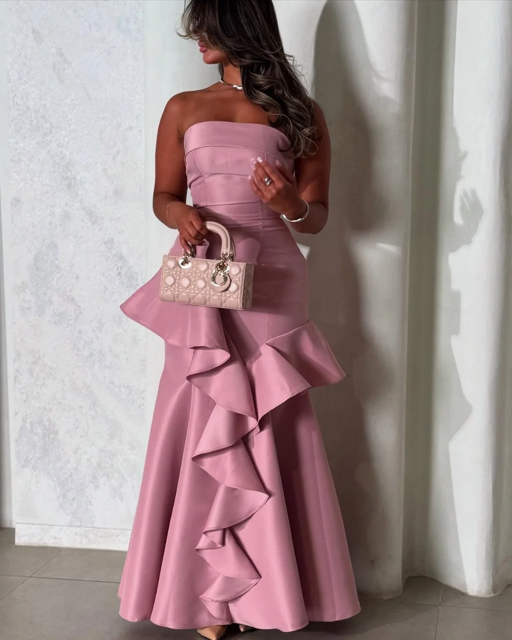 

Customized Modern Style Classic Charmeuse Ruched Mermaid Strapless Ankle Length Dresses Bespoke Occasion Dresses Fashion Sexy