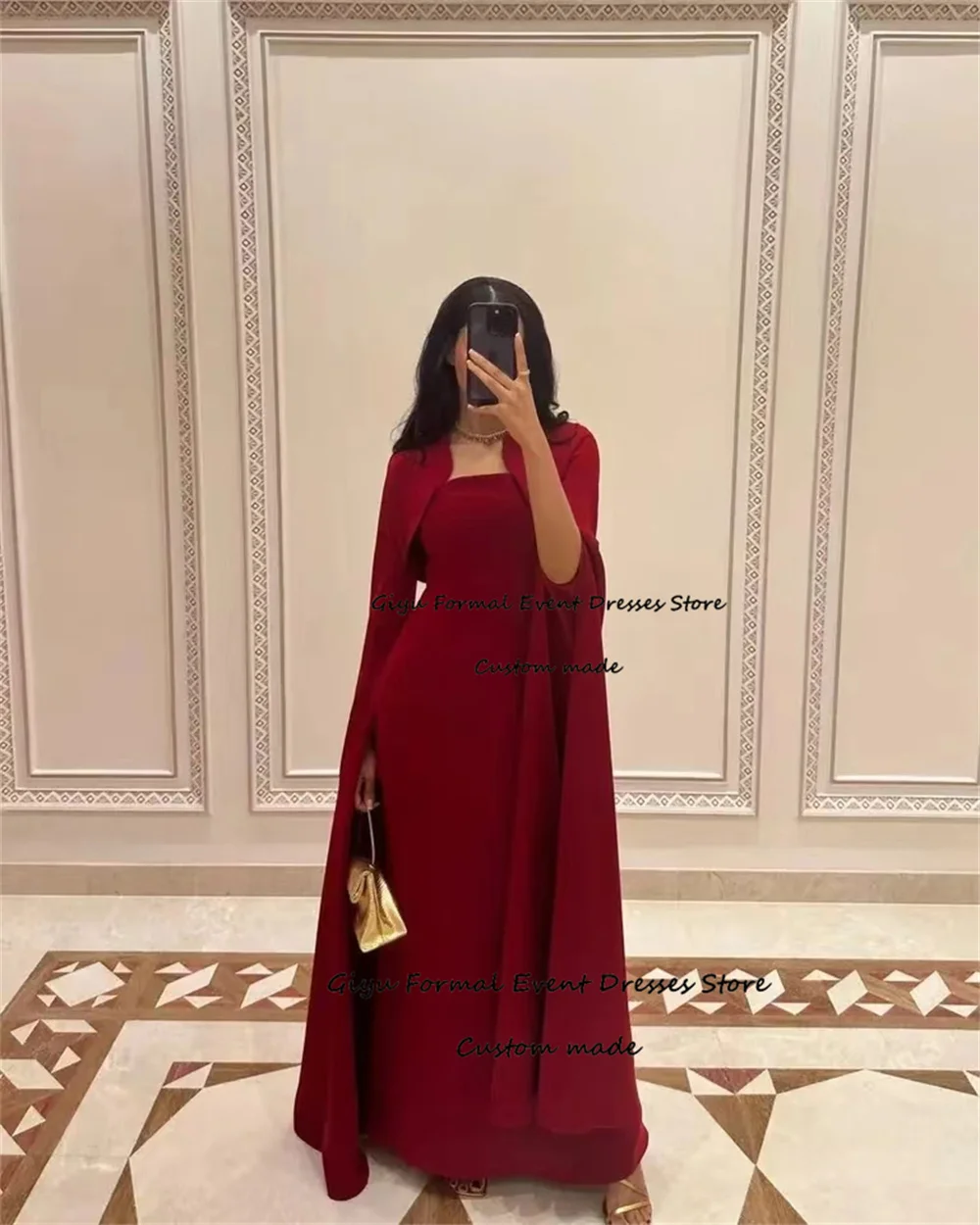 Giyu Elegant Red Cap Sleeves Stain Evening Dresses Floor Length Prom Party Gowns For Woman Vestidos De Noche 2024 Customized