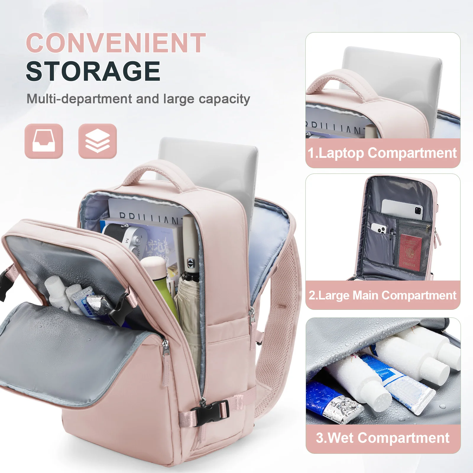 حقيبة ظهر للسفر معتمدة من شركة الطيران الكبيرة ، حقيبة ظهر مع مقصورة للأحذية ، منفذ شحن USB ، الأعمال ، المشي لمسافات طويلة ، الكمبيوتر المحمول ، 47x33x20