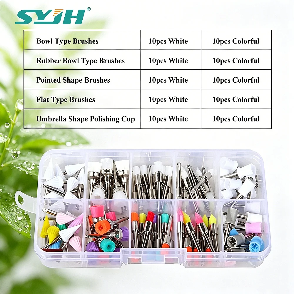 Dentals 100Pcs Disposable Tapered Prophy Brushes Nylon Bristle Stain Removal Teeth Cleaning