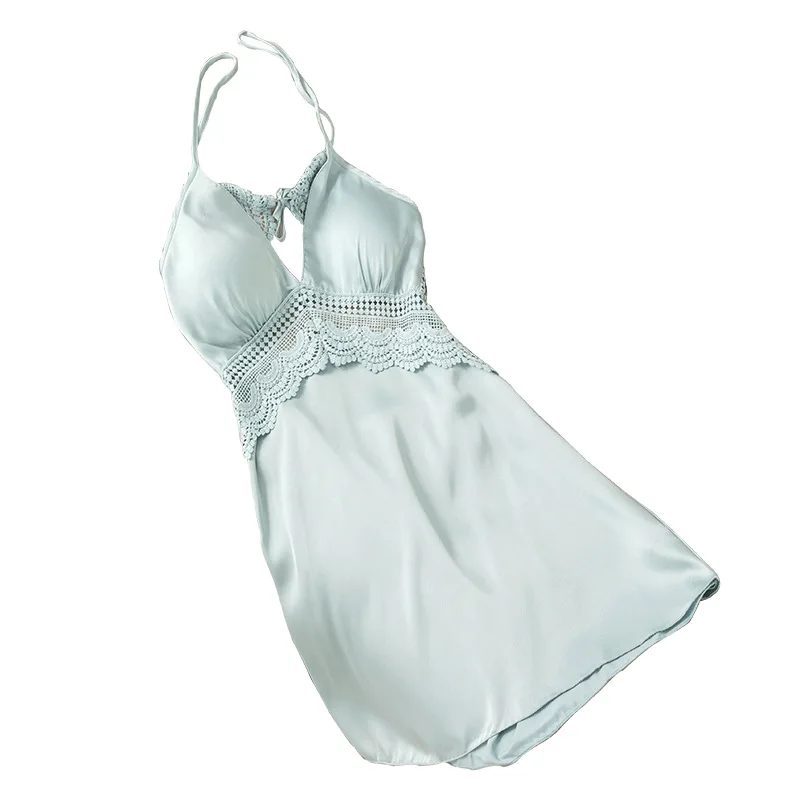 Chemise de nuit à bretelles sexy pour femmes, lingerie d'été, dos nu, vêtements de nuit, satin, robe de nuit, vêtements de maison