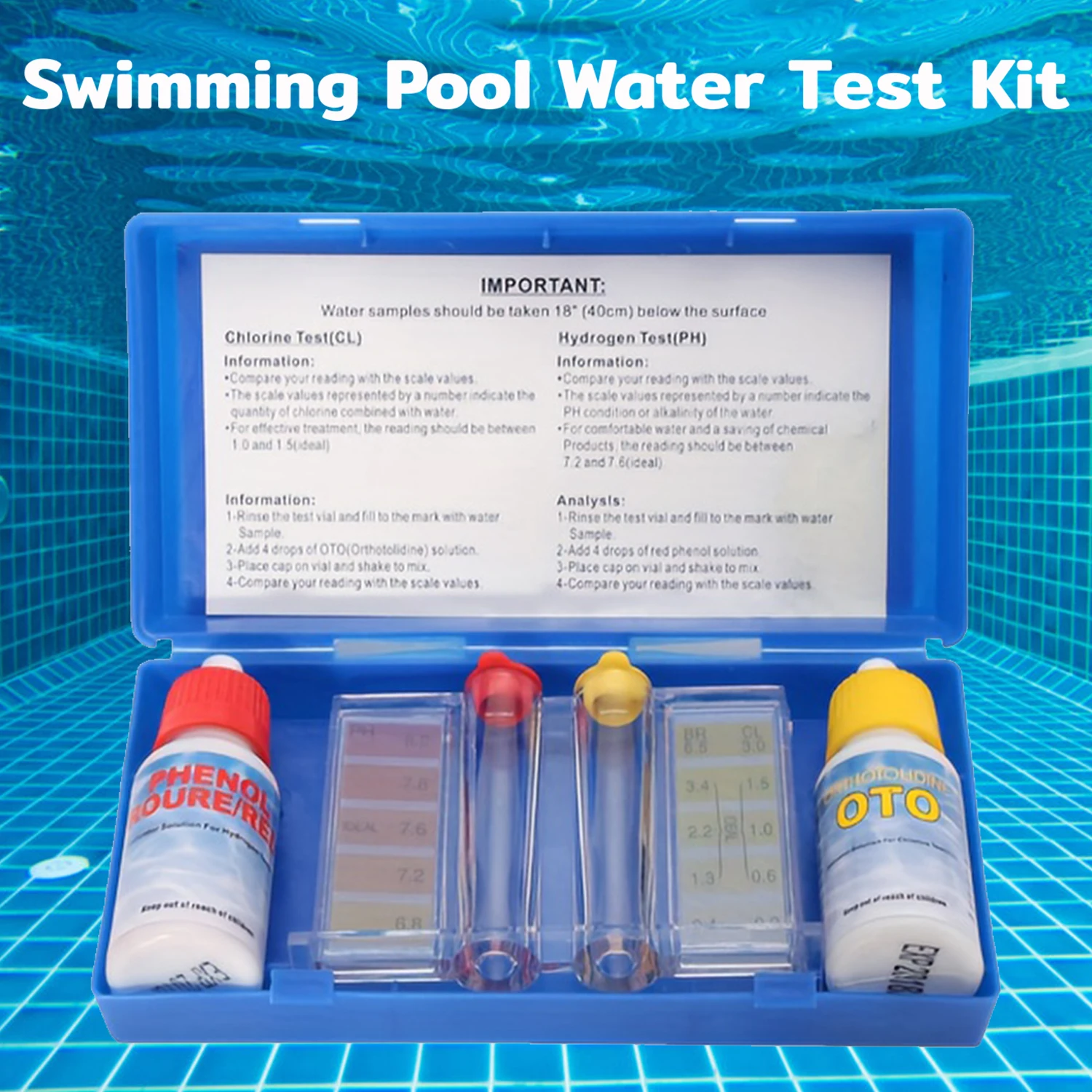 Swimming Pool Water Test Kit Water Quality Test Kit PH Reagent Swimming Pool Tester with Test Bottle Set for Spas