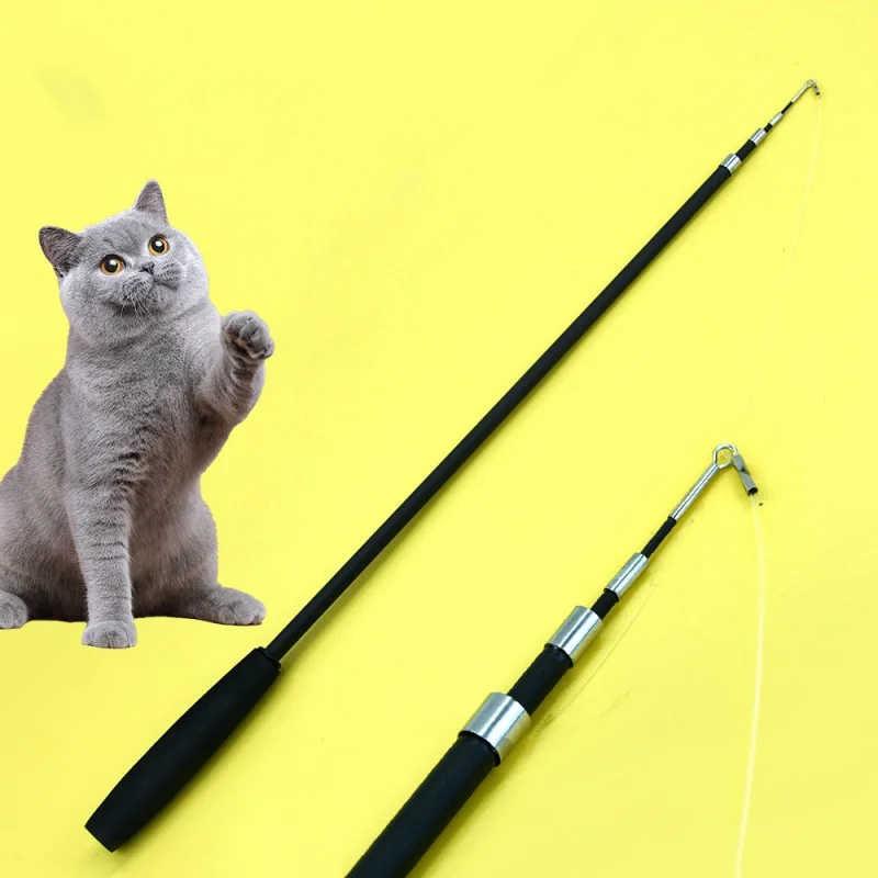 Four section telescopic fishing rod cat teaser stick pet cat toy cat teaser matching replacement head cat toy