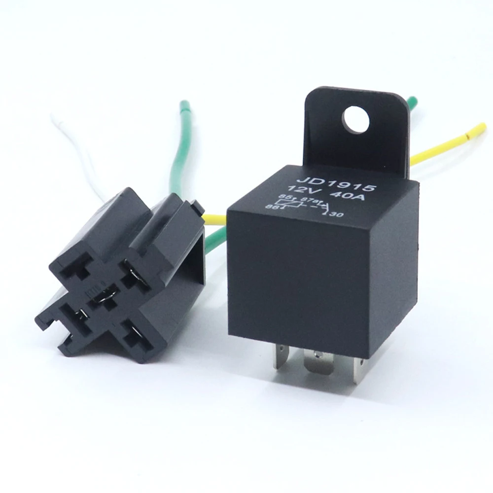 1 Se'tJD1915 40A 12V/24V 4Pin Normally Closed Automotive Relay With Wire Socket Mount Tab Car Power Relay