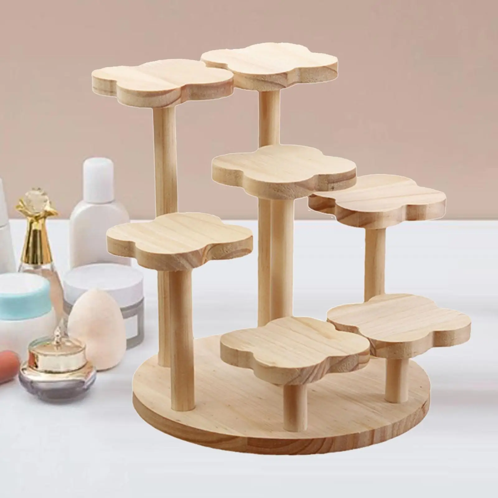 Tabletop Wooden Display Stand Modern Flower Ladder Shelf for Collectibles Crafts Cupcakes and Cosmetics
