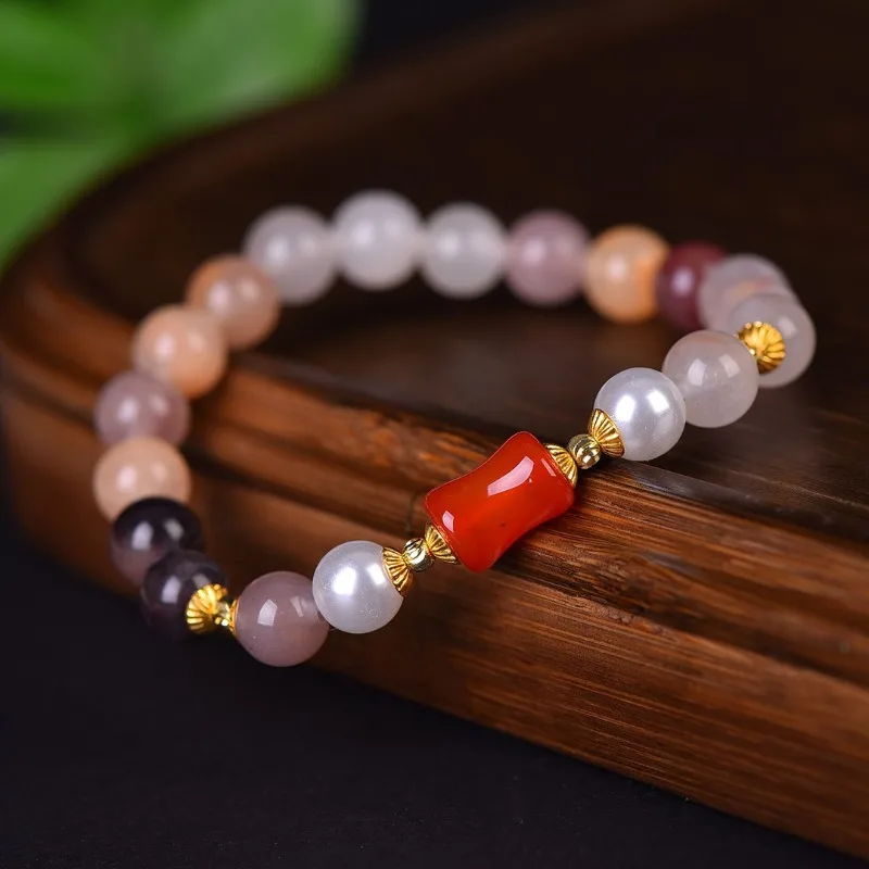 Boutique Violet Bamboo Joint Men's and Women's Same Bracelet, Multi-precious Jade Bracelet.