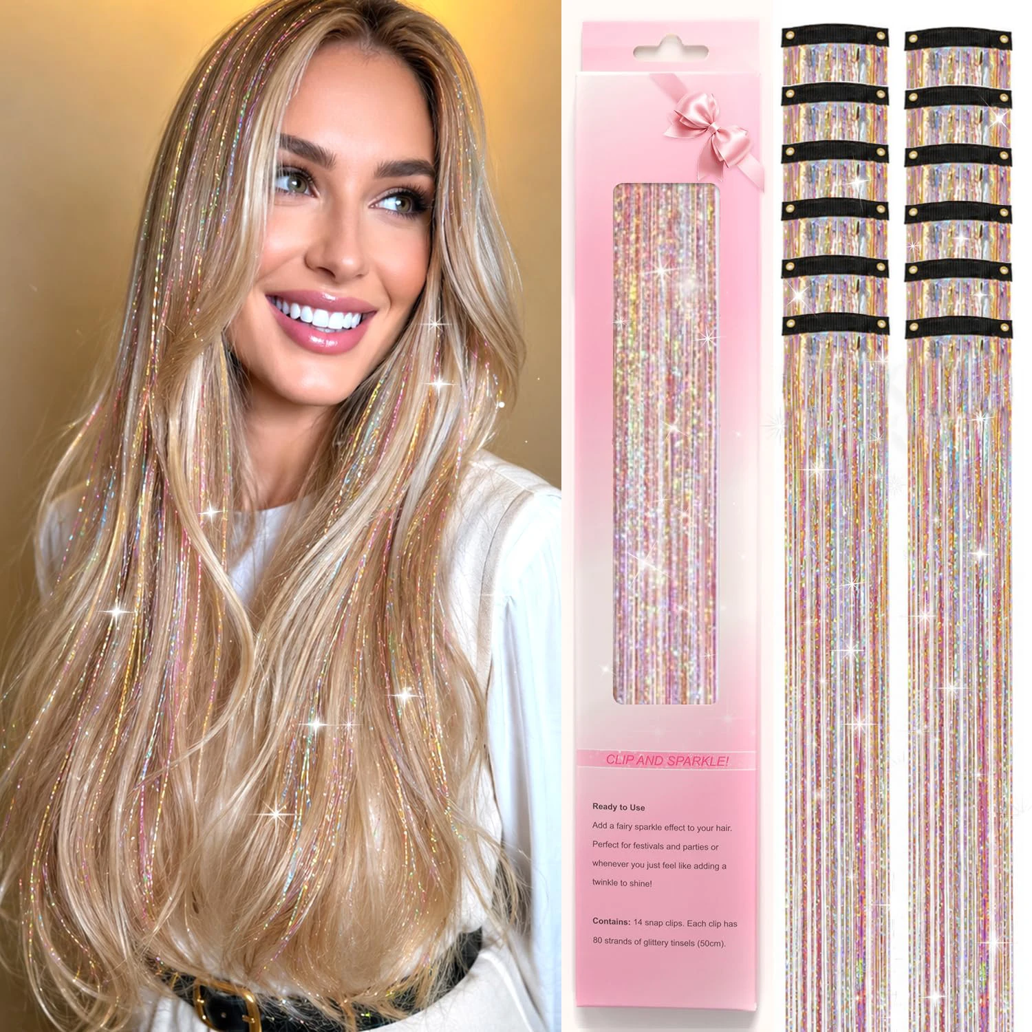 Hair Tinsel 6/12pcs Shiny Hair Metal Ribbon Clip Wig Piece Glitter Ribbon In Hair Party Focus Delicate Eye-Catching  Synthetic