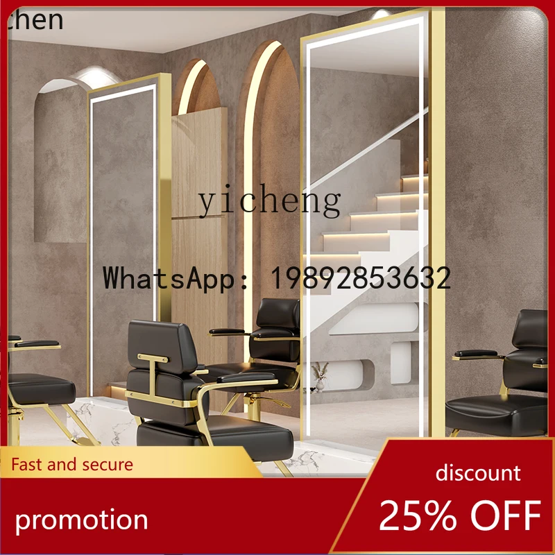 

YFY Simple Hair Salon Mirror Table Barber Shop Mirror Single Double Sided Light Hair Salon Stainless Steel Hair Cutting Mirror