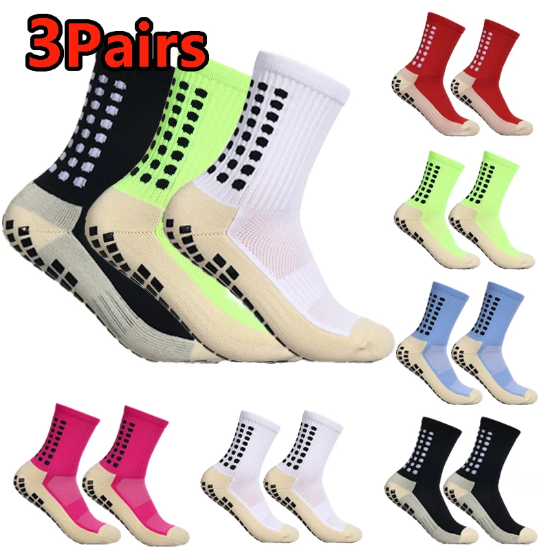 3 Pairs Men's Soccer Socks Non-Slip Mid-Tube Football Basketball Socks Breathable Grip Pad Sports Cycling Outdoor Socks