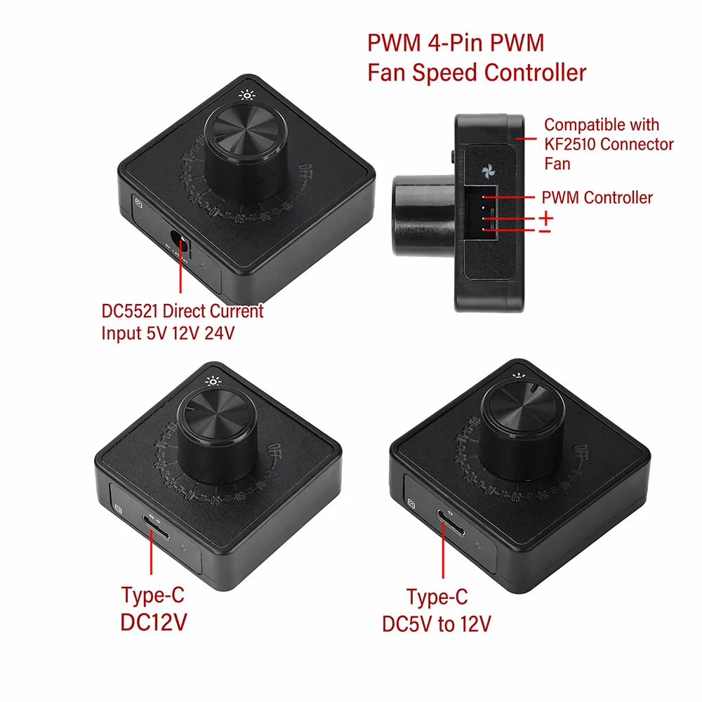4Pin PWM Fan Governor Fan Speed Controller PD QC Fast Charging Type-C 12V+5V to 12V DC Power Supply DIY Watercooling Cooler Fan