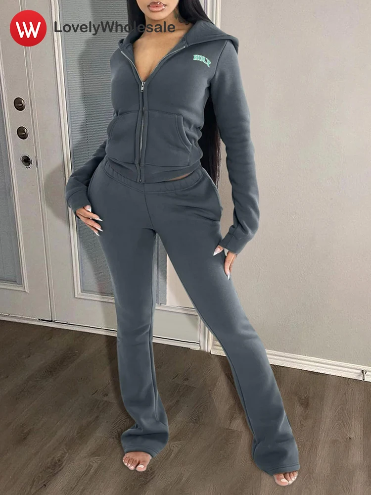 LW Tracksuits 2 Piece Sets Women Outfit 2024 Winter Casual Basic Letter Hooded Jackets Lady Pants Sets Autumn Women's Clothes