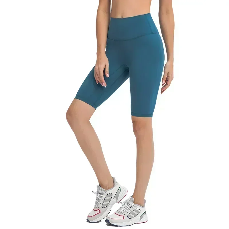 Pantalones cortos ajustados de cintura alta con alineación de limón para mujer, línea sin molestias, levantamiento de cadera, ejercicio de compresión Abdominal, pantalones de 5 puntos para correr