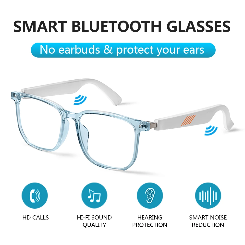 

Wireless Bluetooth Smart Glasses 5.0 TWS Call Music Headset Glasses Replaceable Lenses Anti-blue Light Waterproof Sports Driving