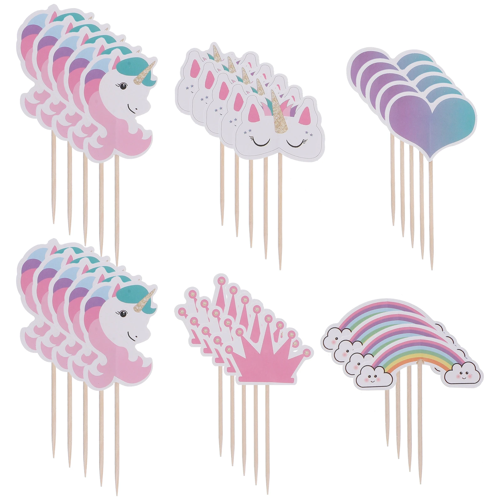 

24pcs Cake Toppers Paper Decorative Rainbow Picks for Birthday Party Kids Decorations Cake Insert Scenic