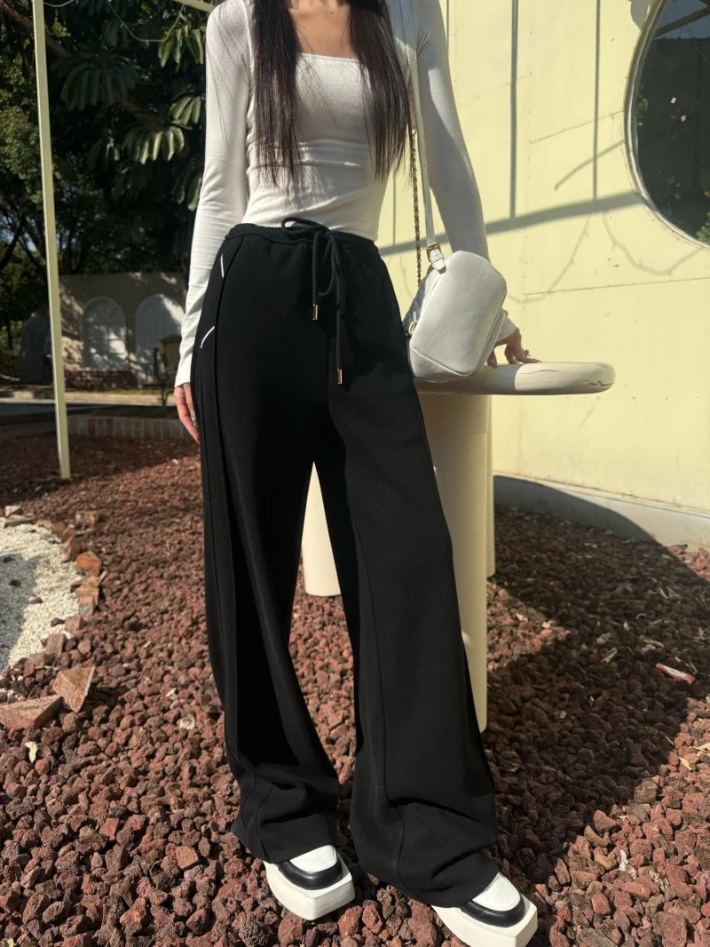 Women's Wide Leg Casual Pants Comfortable Loose Fit Drawstring Elastic Waist Versatile Loose Trousers