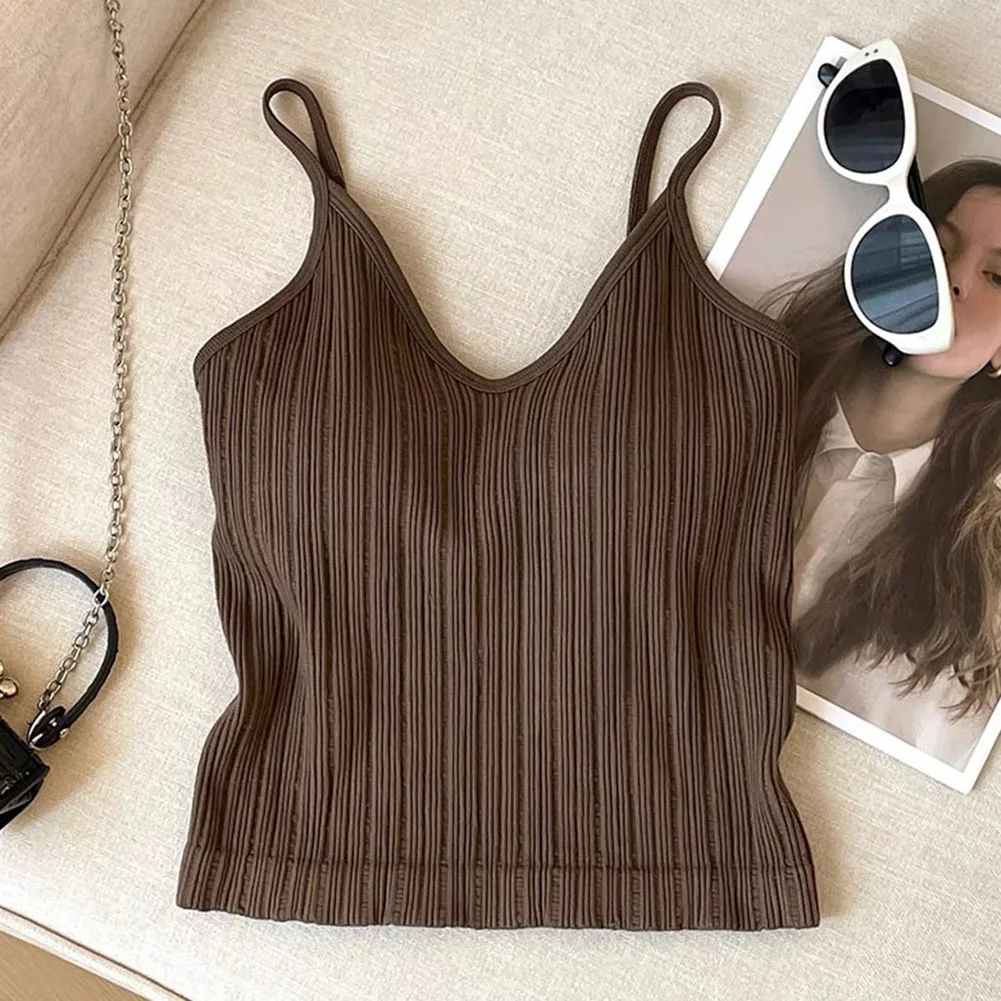 Solid Color Women for V Neck Sleeveless Tank for top Camisole Vest with Removable Padded Bra Undershirt Spring Summer