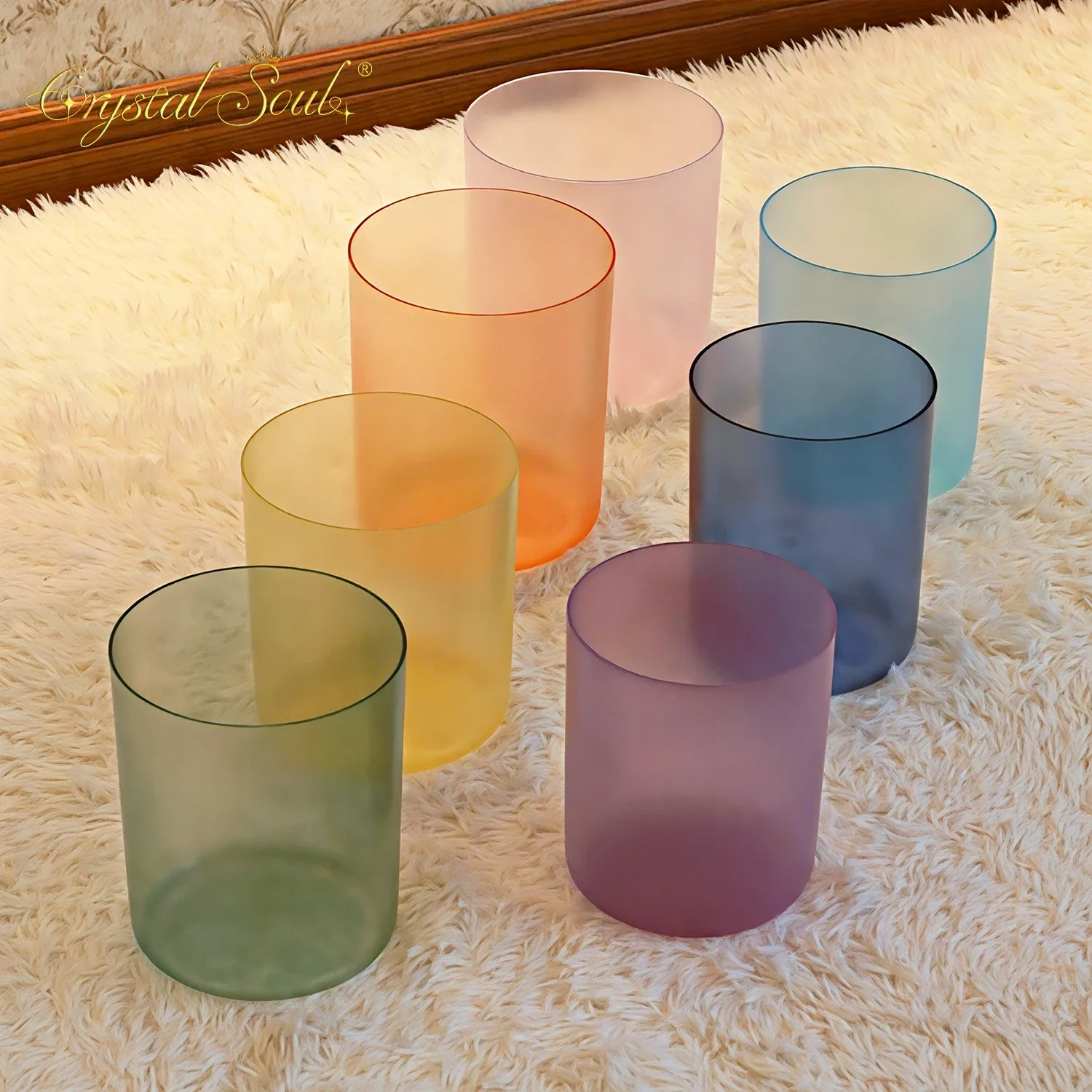 YXQY 432Hz Matte Transparent Alchemy Crystal Singing Bowl 7 Chakras Set singing Bowls with accessories and Bag