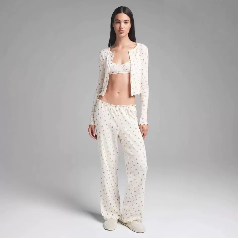 IAMUBABA Kardaian Sle Floral Hollow out Faion Set Lungo Sve rotondo Ne Two Pieces Suite Vntine's Day Home Wear