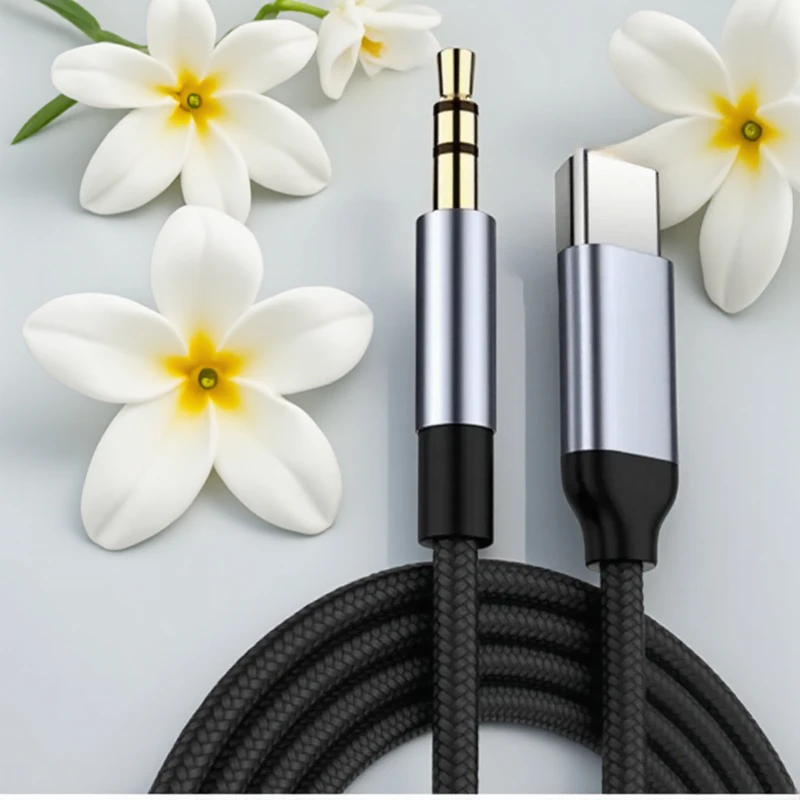 USB C إلى 35 مللي متر AUX سماعات كابل الصوت نوع C 35 سيارة مهايئ الرافعة النايلون الحبل سيارة الصوت تمديد التوصيل سماعة