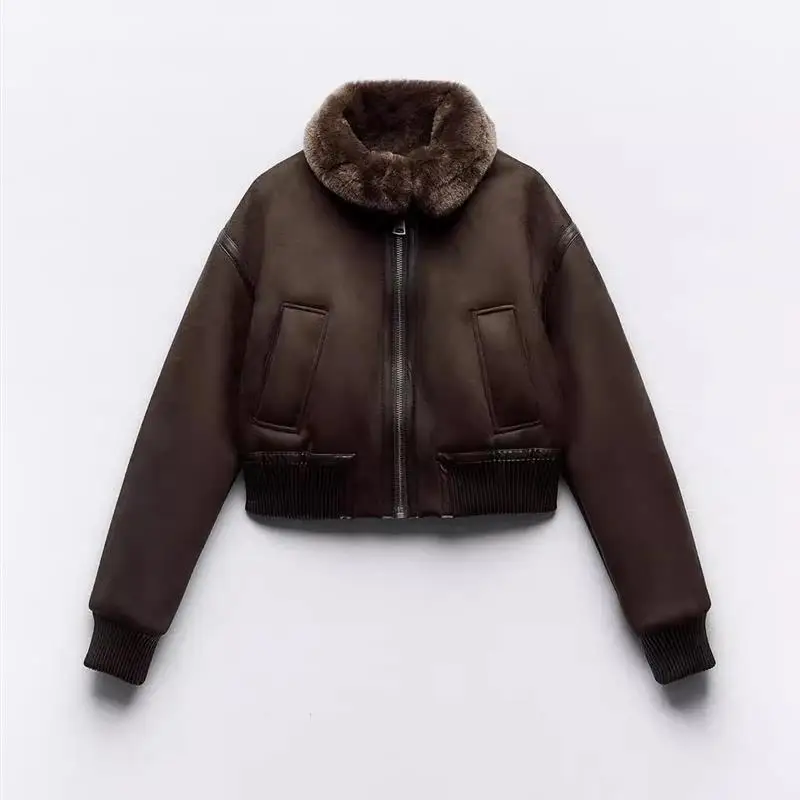 Double-Sided Leather And Fur Jacket Women's Short Coat Autumn Winter New Style Versatile Zipper Closure Thickened Long Sleeve...