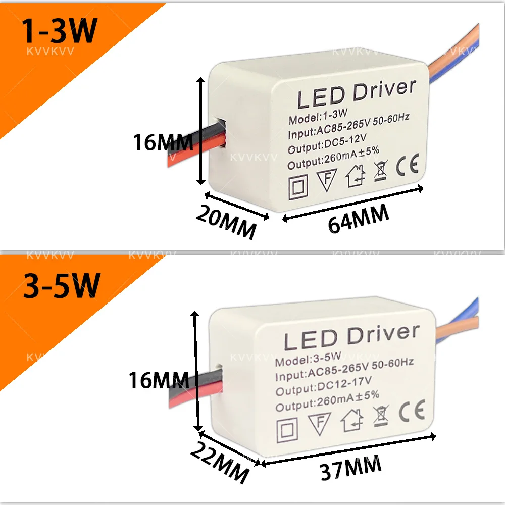 LED Driver 3W 5W 7W 12W 18W 25W 36W 20W LED Driver 240mA 260mA 300mA 600mA 900mA  Transformer AC to DC Electric Lights Converter