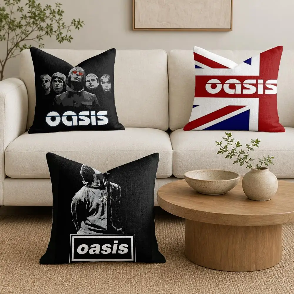 Rock Band O-Oasis Rock Chic Cushion Cover Organic Natural Linen Pillowcase with Double Sided Print for Sofa Home Decor Gift