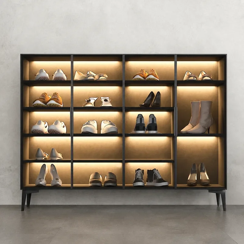 Modern Simple Home Shoe Cabinet Indoor Foyer Storage with Glass Door Large Capacity Multi-layer Entrance Organizer